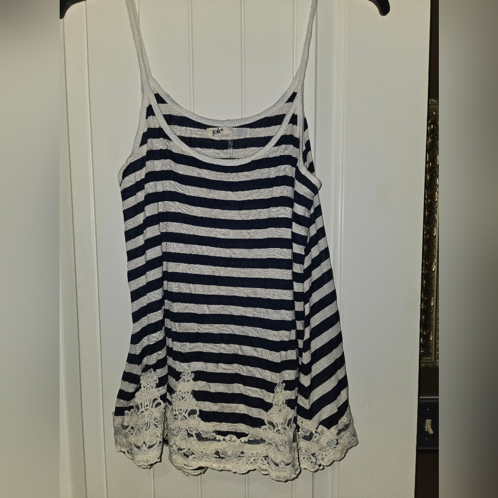 Jolt Navy and White Striped Tank with Lace Accents